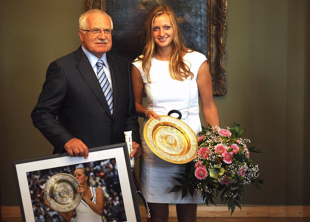 Prezident Václav Klaus přijal na Pražském hradě čerstvou držitelku wimbledonského titulu Petru Kvitovou