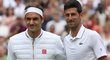 Novak Djokovič a Roger Federer během finále Wimbledonu v roce 2019
