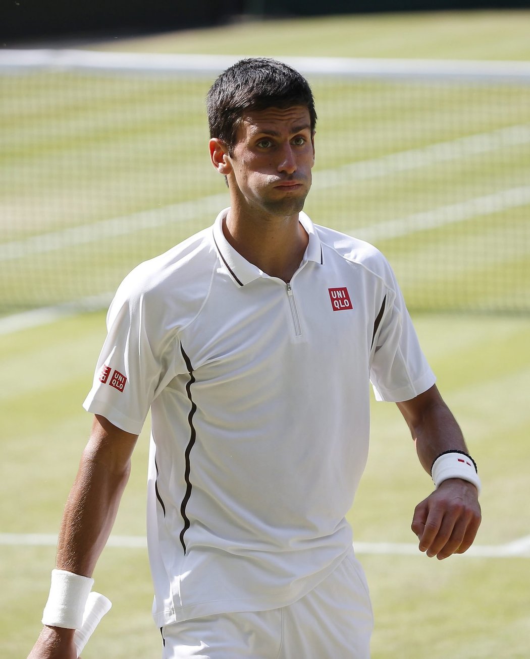 Novak Djokovič a jedna z jeho grimas v semifinále Wimbledonu proti Del Potrovi