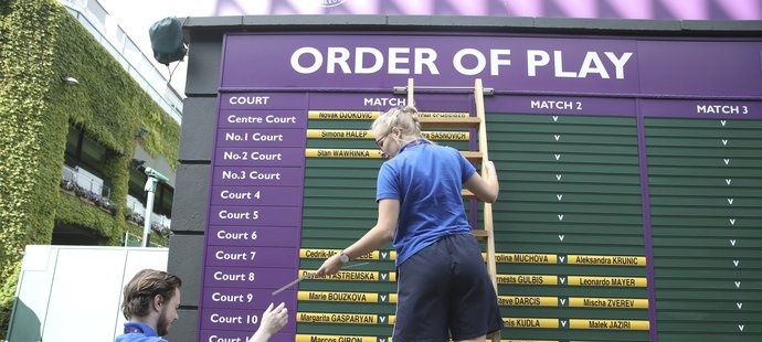 Rozpis zápasů doplňují pořadatelé ve Wimbledonu ručně