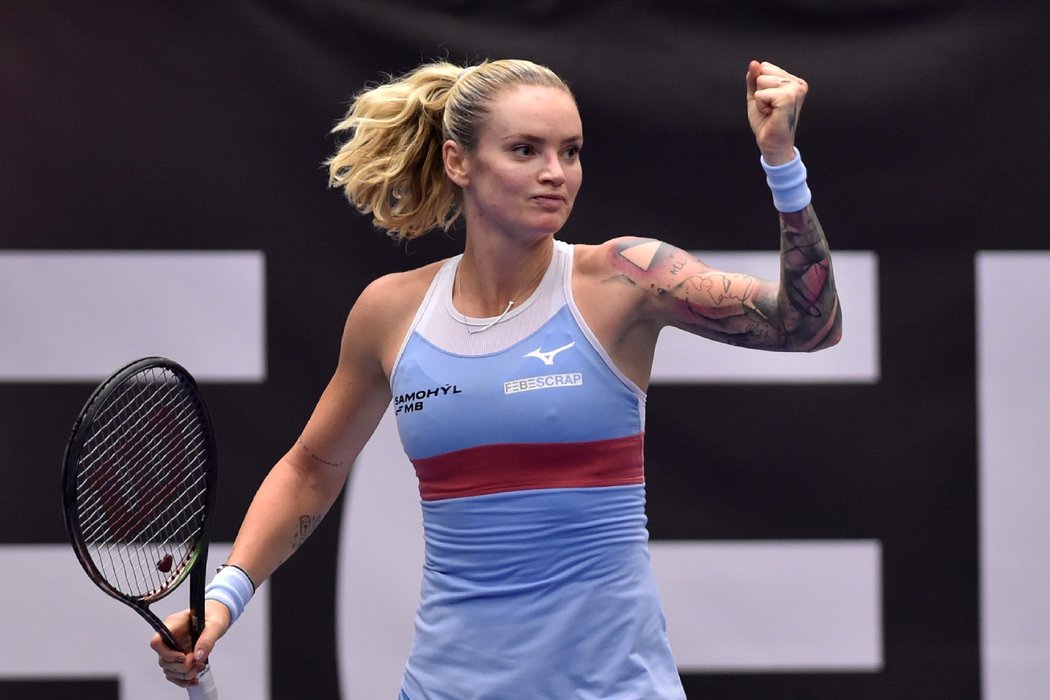 Tereza Martincová se raduje z vítězství v prvním kole turnaje v Ostravě