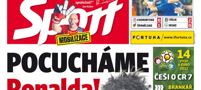 Fanoušci se inspirovali titulkou Sportu a vzkazují českým fotbalistům: Pocuchejte Ronalda!