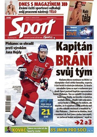 Titulní strana deníku Sport, 16.1. 2014