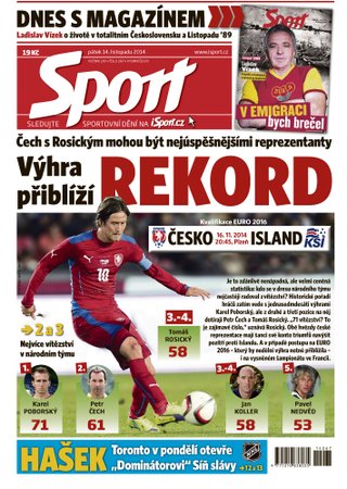 Titulní strana deníku Sport