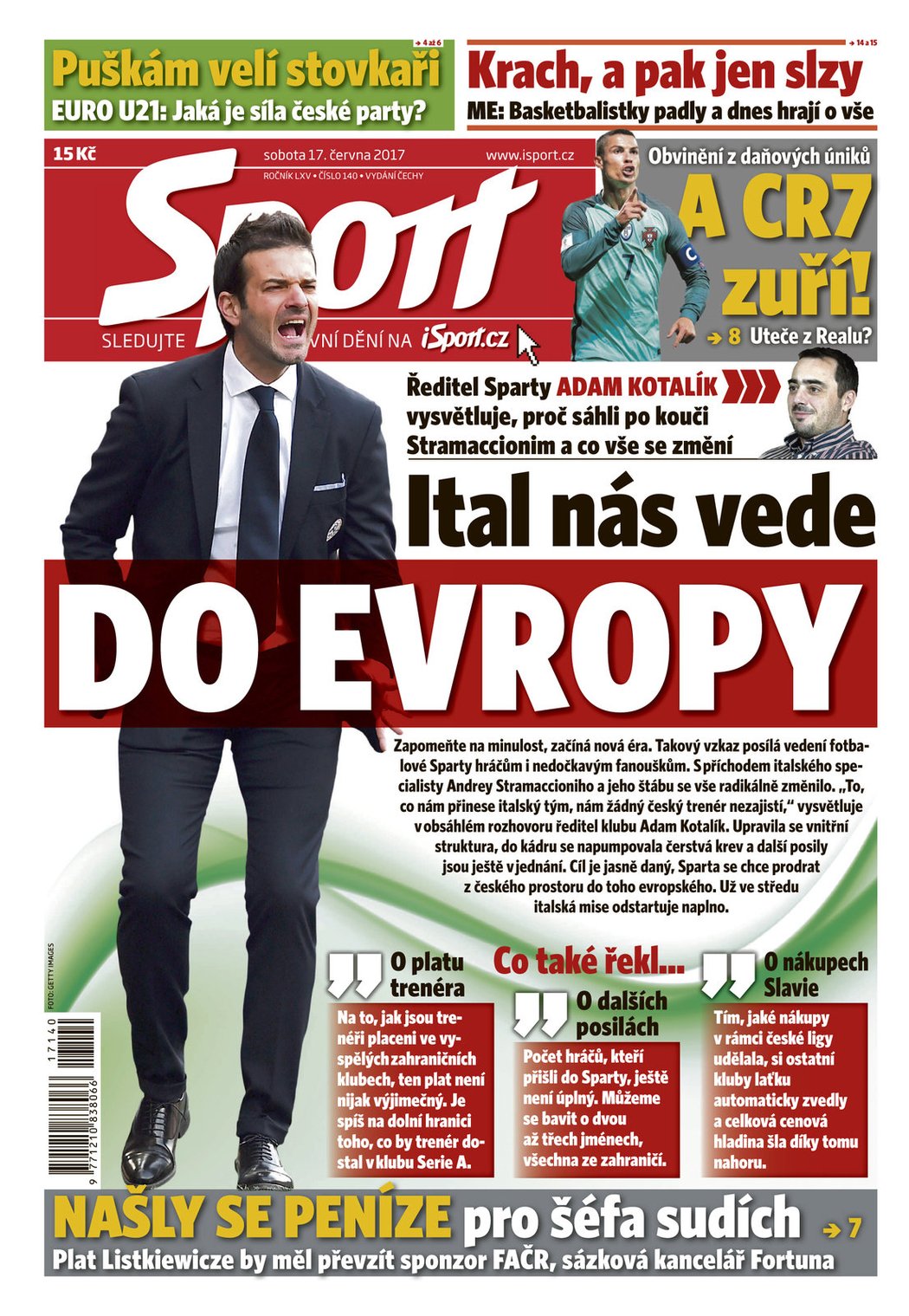 V sobotním deníku Sport najdete mimo jiné velký rozhovor s ředitelem Sparty Adamem Kotalíkem
