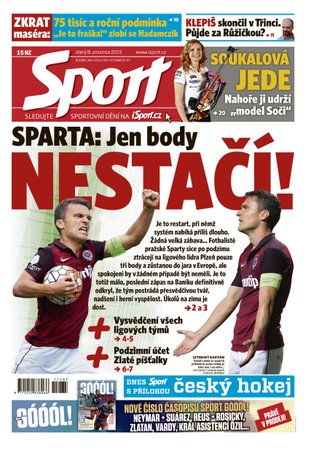 Titulní strana vydání deníku Sport ze dne 8.12.2015