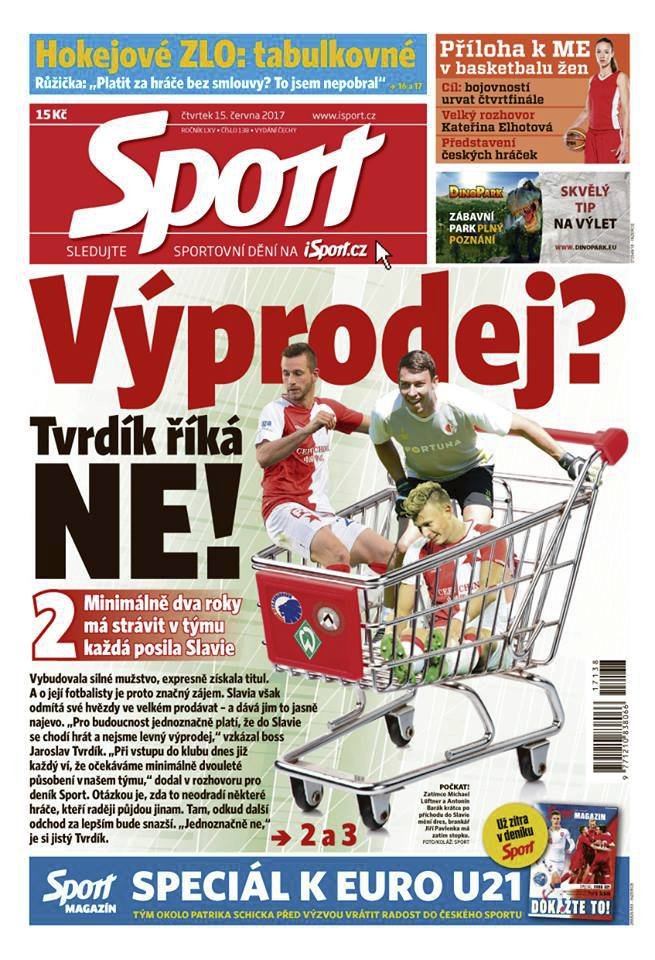 Titulka deníku Sport pro čtvrtek 5. června