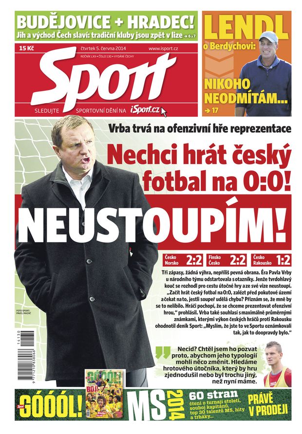 Titulní strana čtvrtečního vydání deníku Sport Titulní strana čtvrtečního vydání deníku Sport