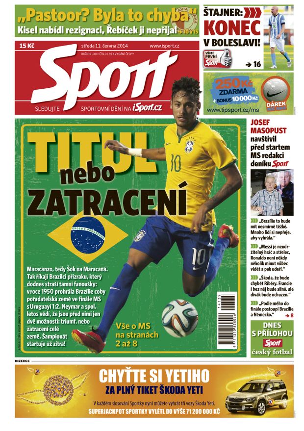 Titulní strana středečního vydání deníku Sport Titulní strana středečního vydání deníku Sport