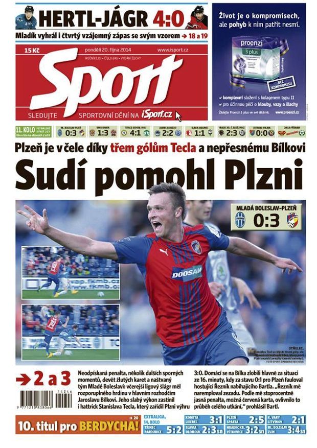 Titulka deníku Sport Titulka deníku Sport