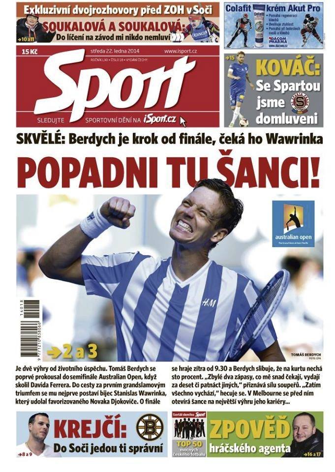 Titulní strana středečního deníku Sport