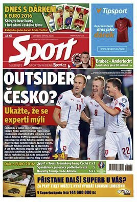 Titulní strana středečního vydání deníku Sport