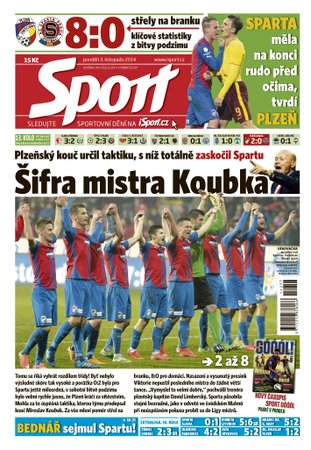 Titulní strana pondělního vydání deníku Sport