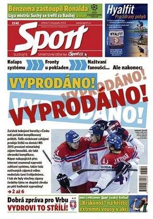 Titulní strana středečního vydání deníku Sport