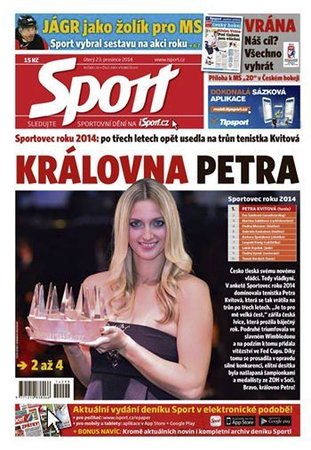 Titulní strana úterního deníku Sport