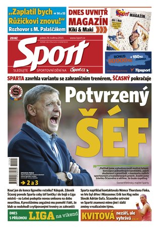 Titulní strana pátečního vydání deníku Sport