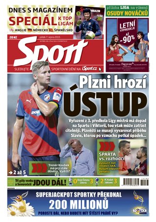 Titulní strana pátečního Deníku Sport - 7.8. 2015