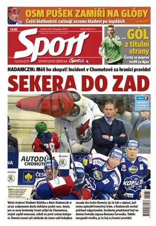 Titulní strana sobotního vydání deníku Sport