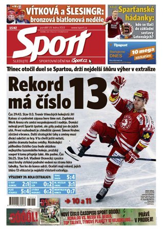 Titulní strana deníku Sport pondělí 19.01. 2015