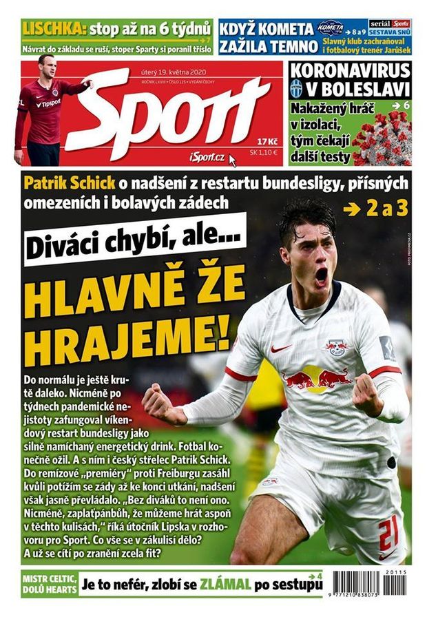 Titulní strana, deník Sport, úterý 19. května Titulní strana, deník Sport, úterý 19. května