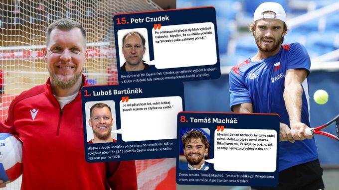 TOP 50 sportovních hlášek roku: Trenér blbec, Hujerovi na tribuně i semifinalista s pupkem TOP 50 sportovních hlášek roku: Trenér blbec, Hujerovi na tribuně i semifinalista s pupkem