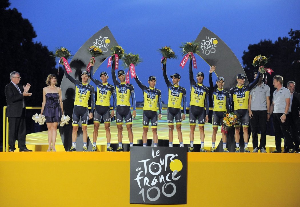 Saxo-Tinkoff, nejlepší tým stého ročníku Tour de France. Druhý zleva Roman Kreuziger.