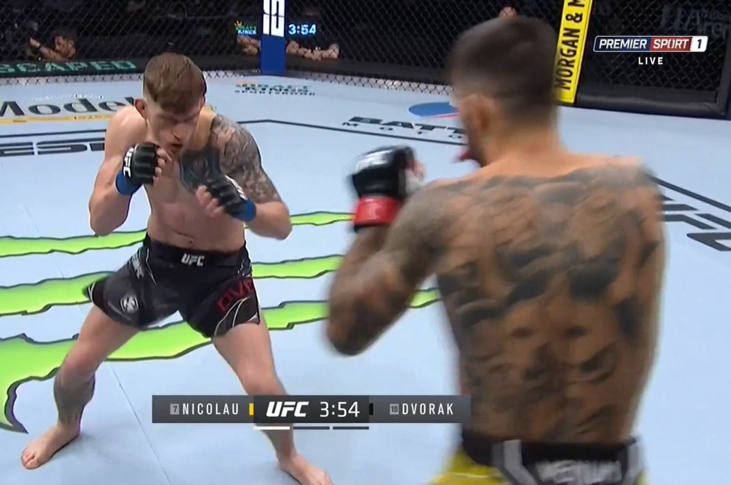 David Dvořák během zápasu UFC s Matheusem Nicolauem