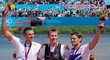 Nejlepší trojice veslařského skifu na olympiádě v Londýně, vlevo stříbrný Ondřej Synek