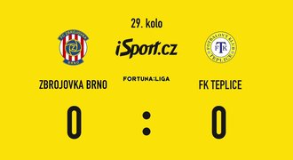 SESTŘIH: Brno - Teplice 0:0. Zbrojovce nepomohla ani dlouhá přesilovka