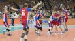 Čeští volejbalisté se radují ze senzačního triumfu nad Francií v osmifinále mistrovství Evropy 