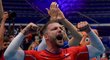 Český volejbalista Milan Moník se raduje ze senzačního vítězství v osmifinále mistrovství Evropy proti Francii
