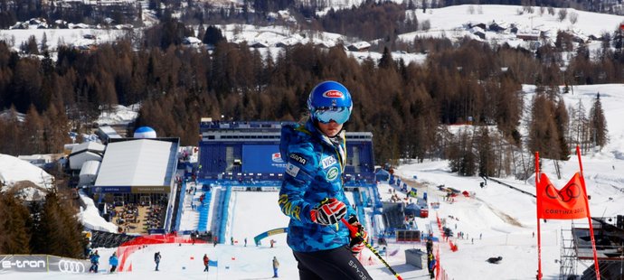 Mikaela Shiffrinová před startem obřího slalomu žen