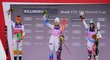 Nejlepší slalomářky v Killingtonu: zleva druhá Petra Vlhová, vítězka Mikaela Shiffrinová a třetí Wendy Holdenerová