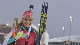 Šťastná zlatá medailistka z Nového Města na Moravě Gabriela Koukalová