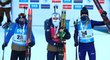 Medailistky ze sobotního sprintu: zleva stříbrná Anais Chevalierová-Bouchetová, vítězka Tirill Eckhoffová a třetí Hanna Solaová