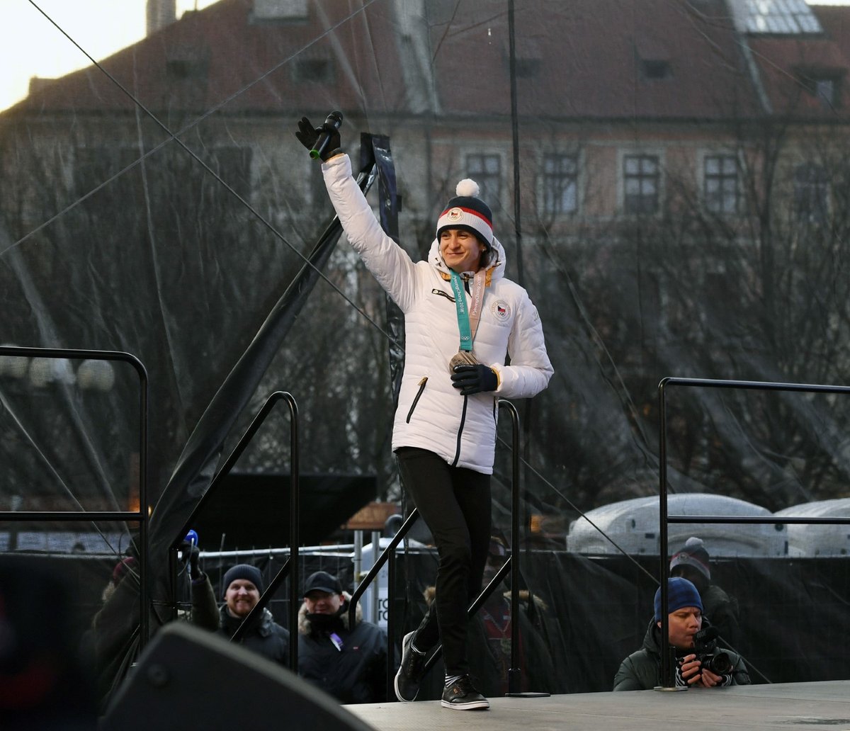 Martina Sáblíková při představení fanouškům na Staroměstském náměstí