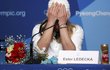 Ester Ledecká během tiskové konfrence pro zahraniční novináře na olympiádě v Pchjongčchangu