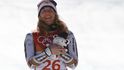 Neskutečné! Ester Ledecká na vyhlašování nejlepších lyžařek po superobřím slalomu.