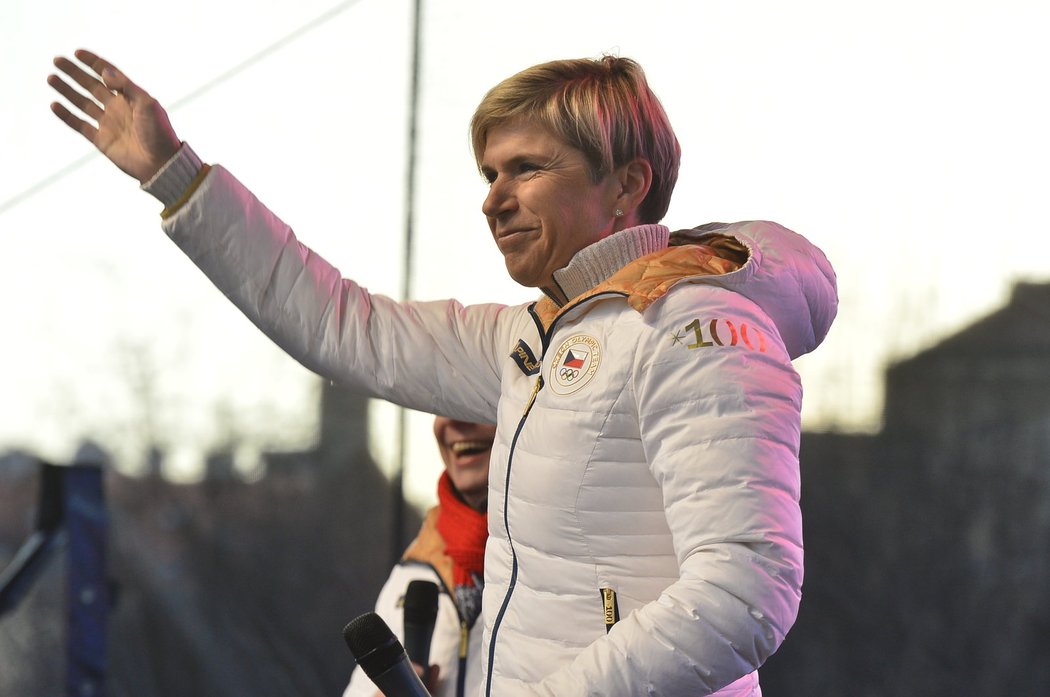 Kateřina Neumannová na přivítání olympioniků na Staroměstském náměstí
