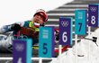 Česká biatlonistka Veronika Vítková při střelbě v závodu sprintu žen na olympijské trati v Koreji