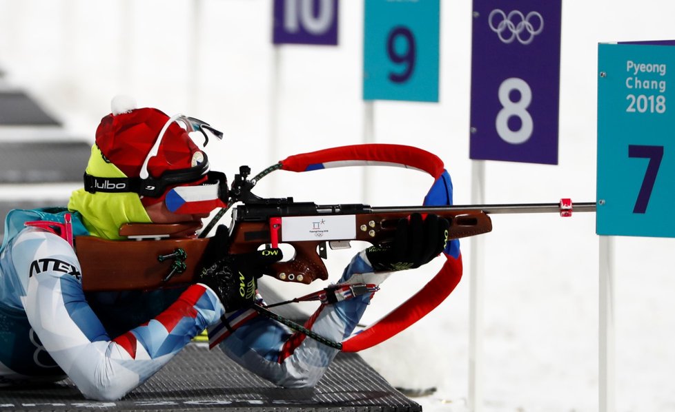 Česká biatlonistka Veronika Vítková na olympijské trati ve sprintu žen