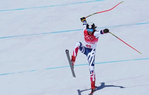 Český lyžař Jan Zabystřan během tréninku sjezdu