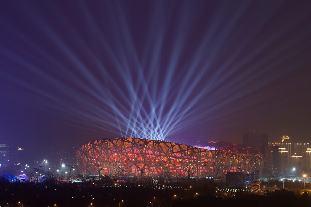 Zkouška světel na zahajovací ceremoniál Her v Pekingu