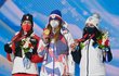 Daniela Ulbingová, Ester Ledecká a Gloria Kotniková při medailovém ceremoniálu Daniela Ulbingová, Ester Ledecká a Gloria Kotniková při medailovém ceremoniálu