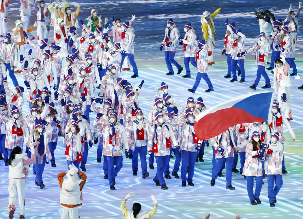 Česká výprava při slavnostním nástupu na zahájení olympiády v Pekingu