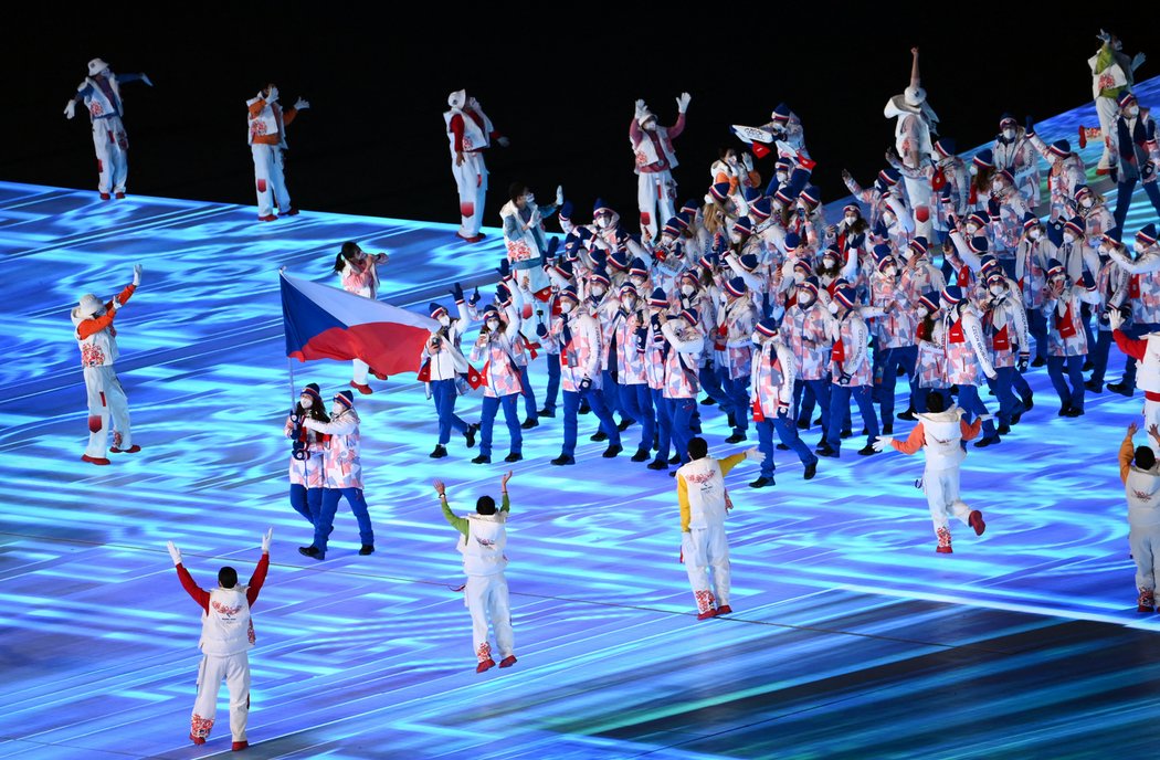 Česká výprava při slavnostním nástupu na zahájení olympiády v Pekingu