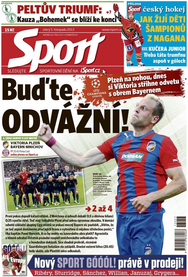 Dnešní titulní strana deníku Sport Dnešní titulní strana deníku Sport