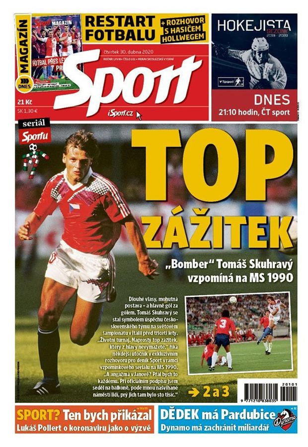 Titulní stránka, deník Sport, 30. dubna 2020 Titulní stránka, deník Sport, 30. dubna 2020