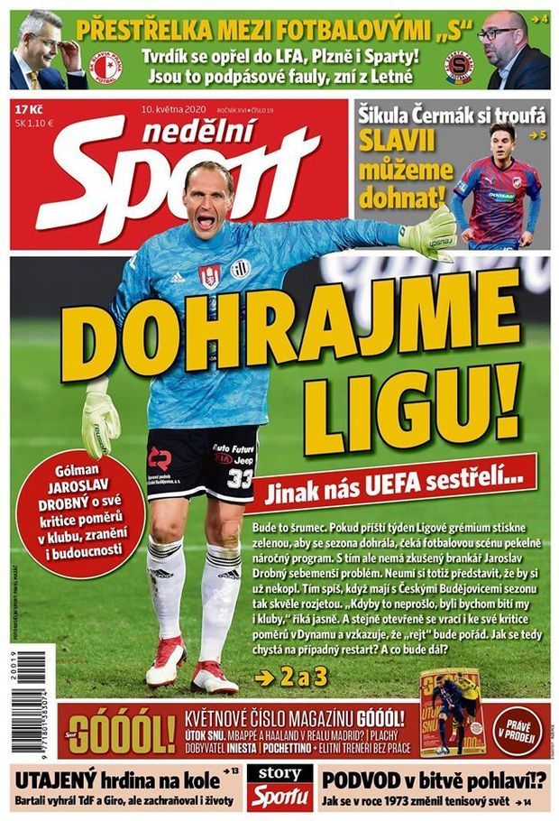 Titulní strana, deník Sport, 10. května 2020 Titulní strana, deník Sport, 10. května 2020