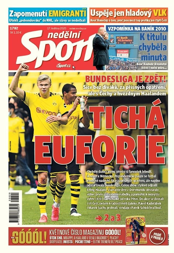 Nedělní Sport, titulní strana, 17. května 2020